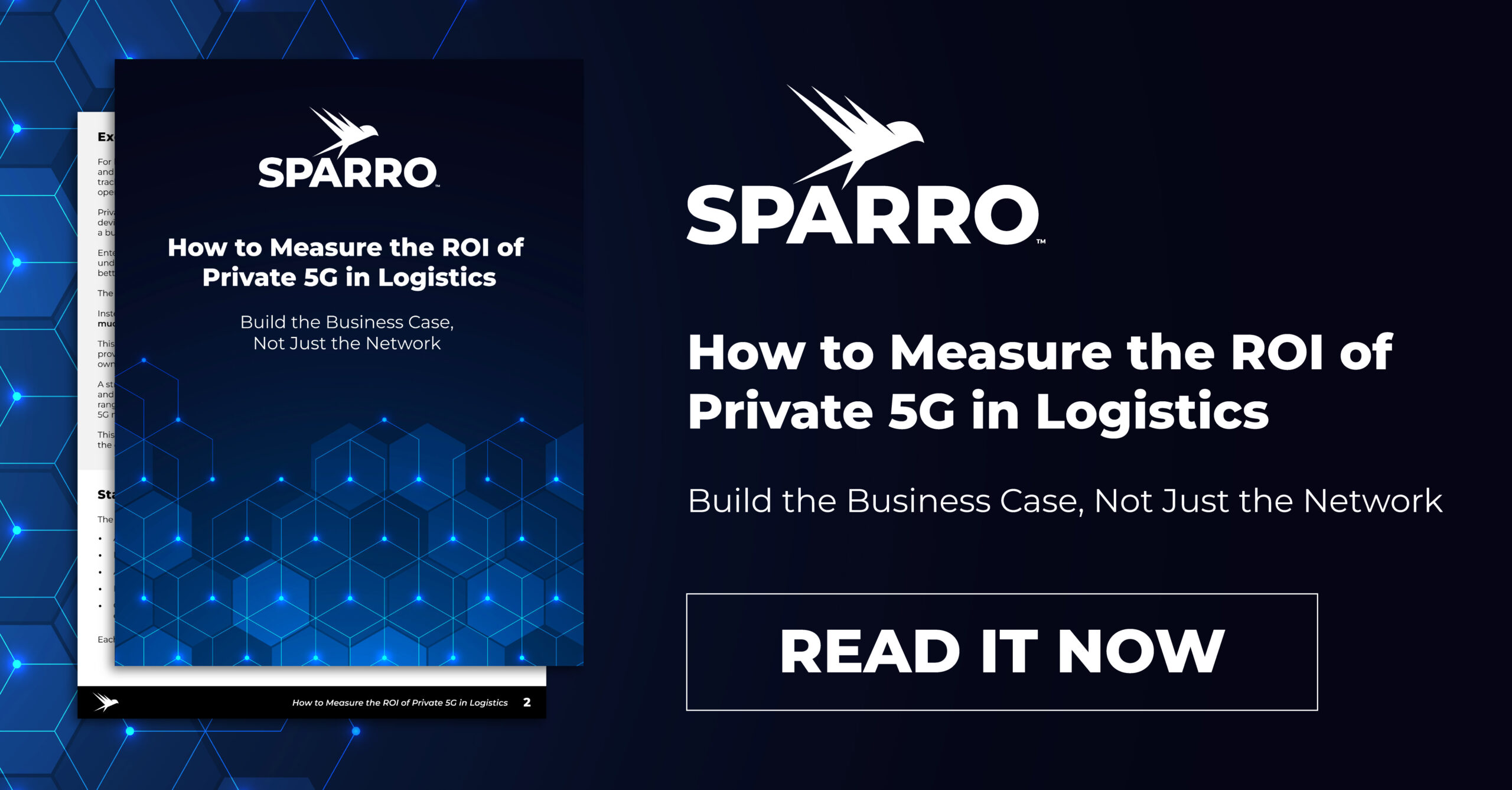 promo graphic for the Sparro white paper titled "How to Measure the ROI of Private 5G in Logistics"